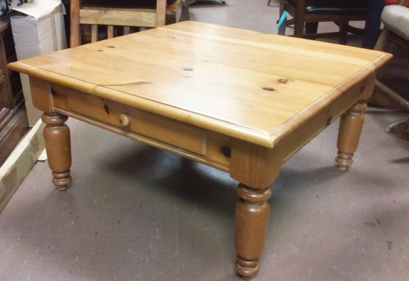 UHURU FURNITURE & COLLECTIBLES SOLD 3' Square Knotty Pine Coffee Table