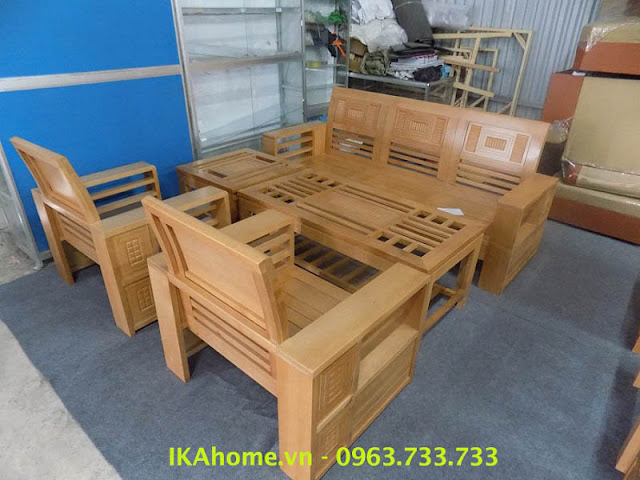 Hình ảnh cho mẫu sofa gỗ giá rẻ ở Hà Nội với thiết kế hiện đại cho không gian phòng khách gia đình Việt