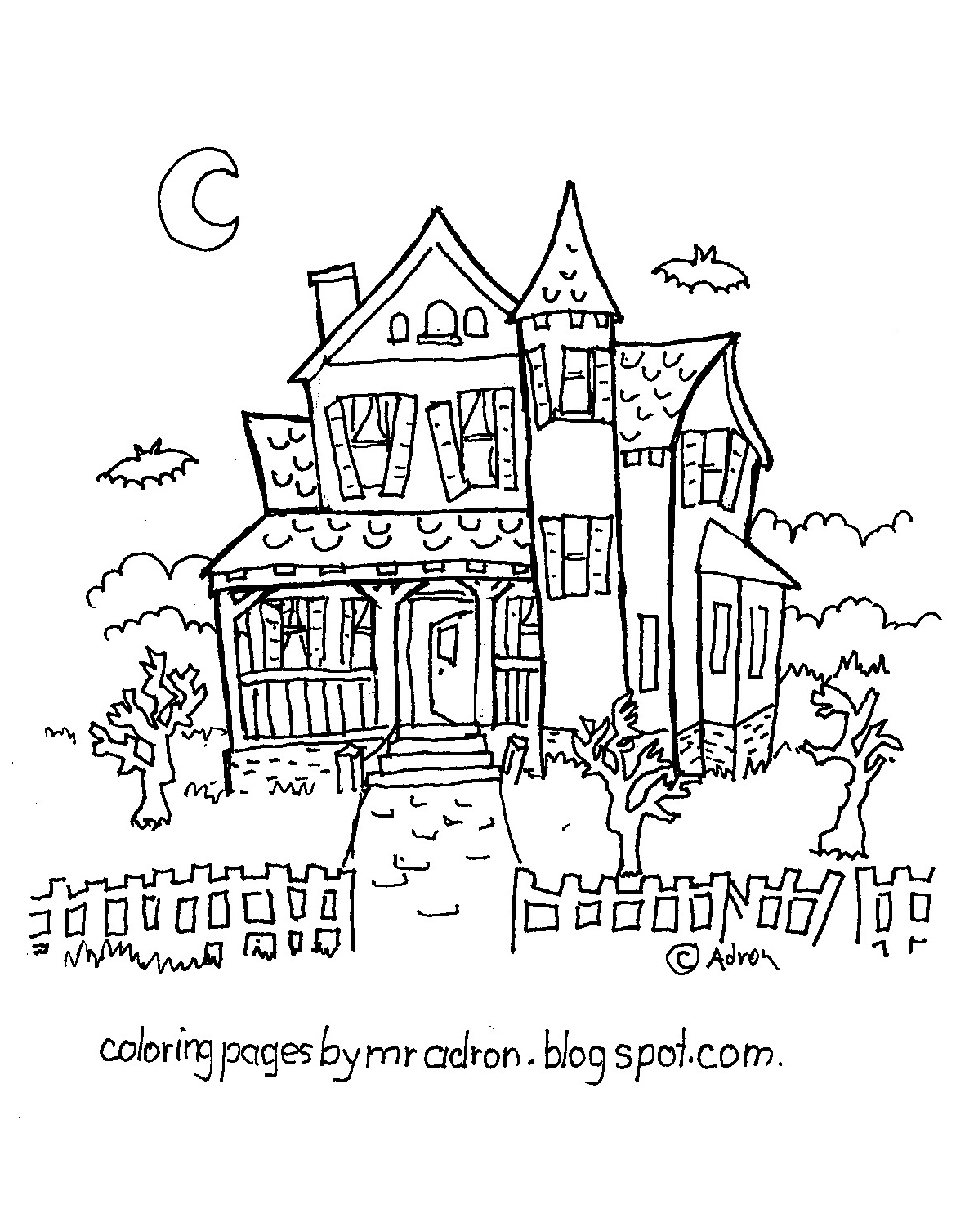 Coloring Pages for Kids by Mr. Adron Haunted House Free Haloween
