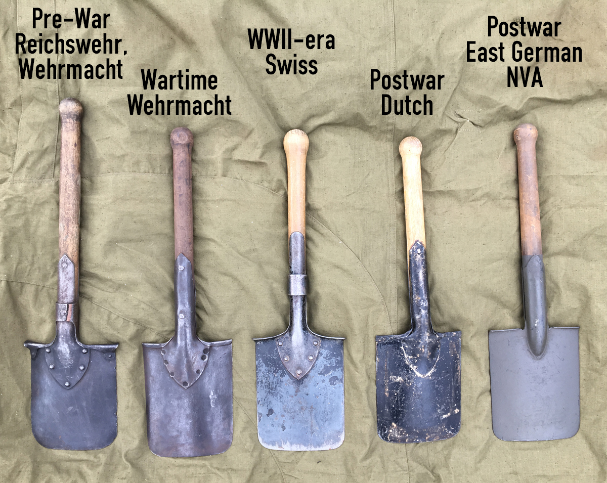 Sicherungs-Regiment 195: WWII German straight entrenching tools and similar  postwar and foreign variants