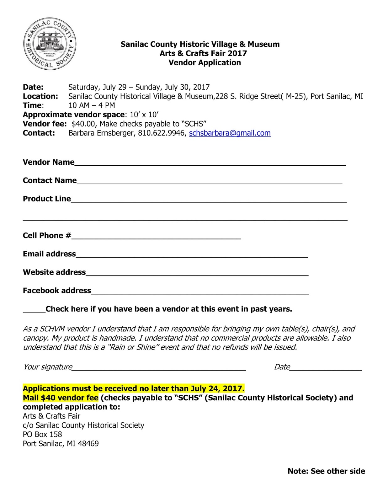 Sanilac County Historic Village & Museum Arts and Crafts Fair Vendor