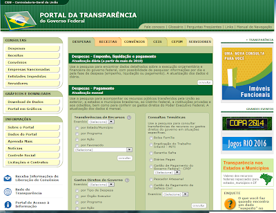Imagem da página principal do portal da Transparência