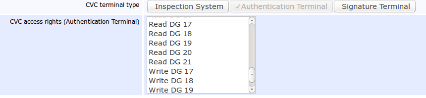 Pic 2: CVC access rights of the Authentication Terminal in EAC 2.10, EJBCA Enterprise 6.2.0. 