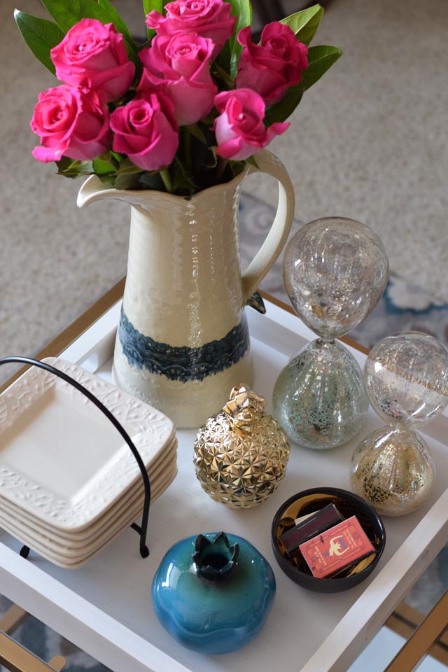 white coffee table tray. a day in the lalz home decor styling coffee table tray