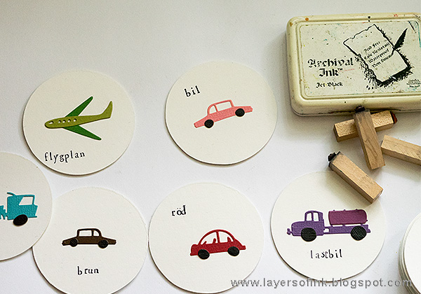 Layers of ink - Transportation Memory Game Tutorial by Anna-Karin with Tim Holtz Sizzix Cityscape Commute