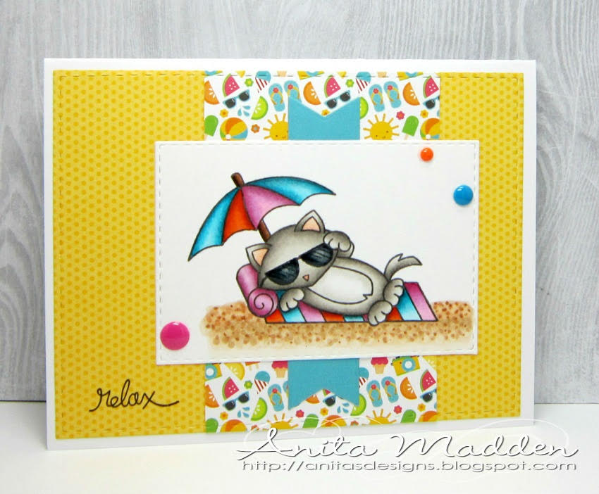 Fan Feature Week | Summer Cat Card by Anita Madden using Newton's Summer Vacation stamps by Newton's Nook Designs #newtonsnook