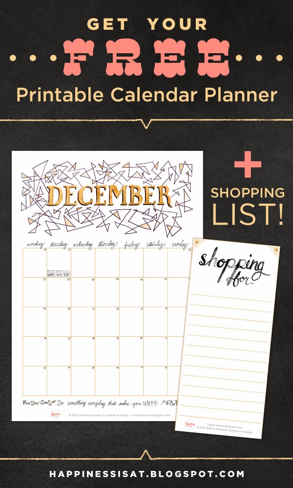 Happiness is... free December 2013 calendar planner & shopping list printable download