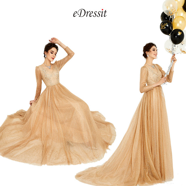 New Fashion Gold-Brown Shiny Formal Evening Dress