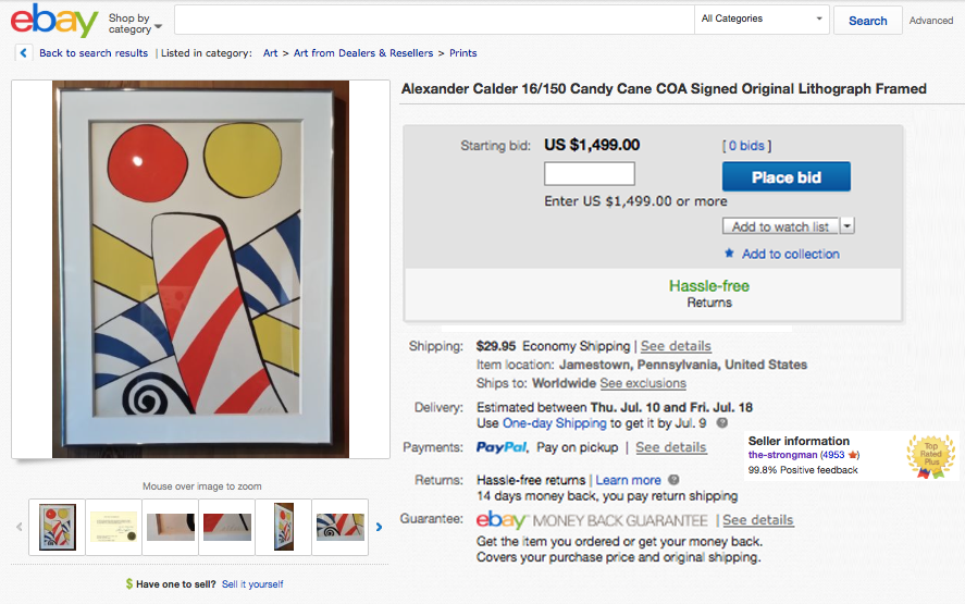 Counterfeit Calder Lot listed on eBay in July 2014  