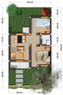 sketsa denah rumah tipe 36