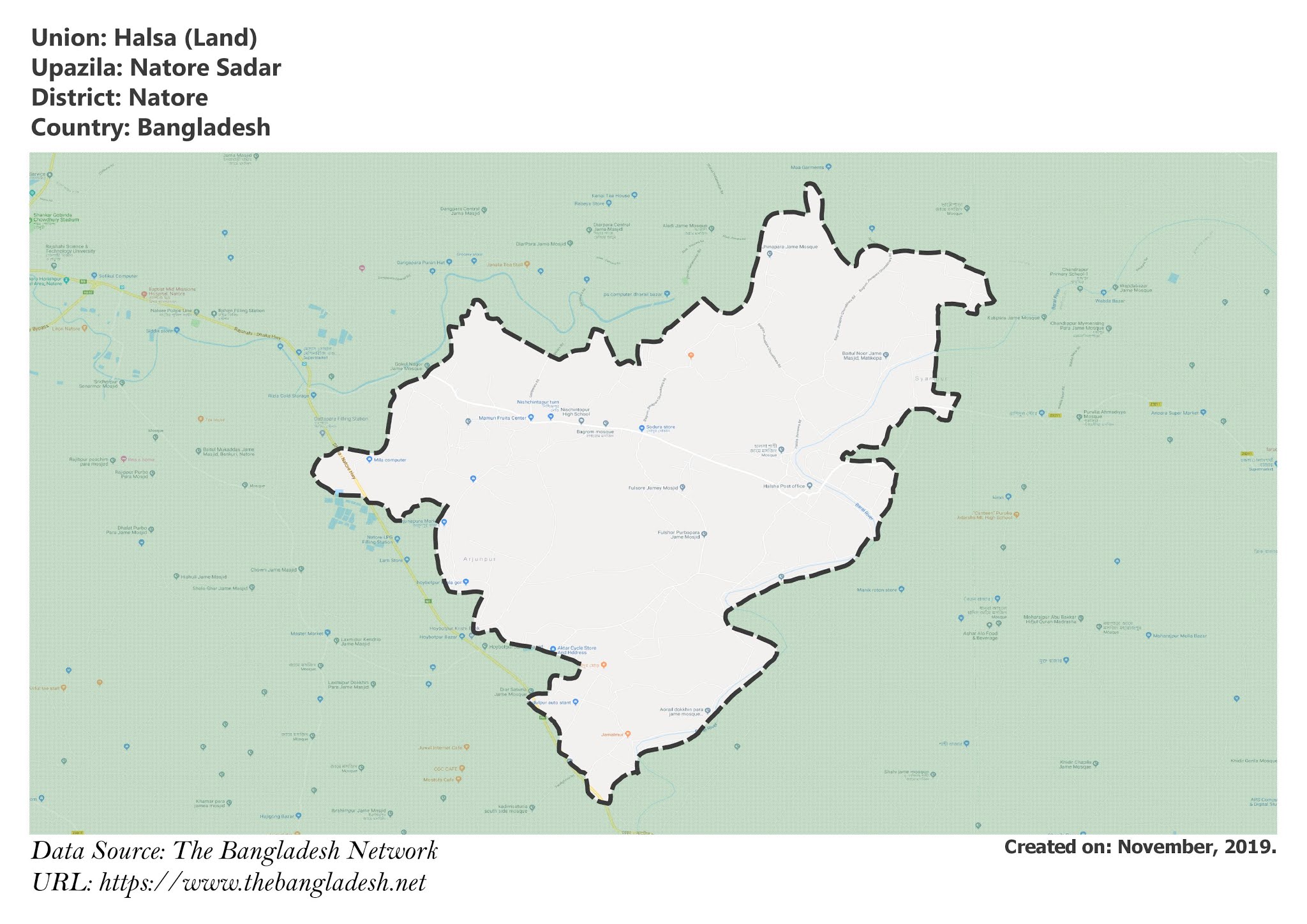 Map of Halsa of Natore Sadar Upazila Map of Halsa of Natore, Bangladesh.
