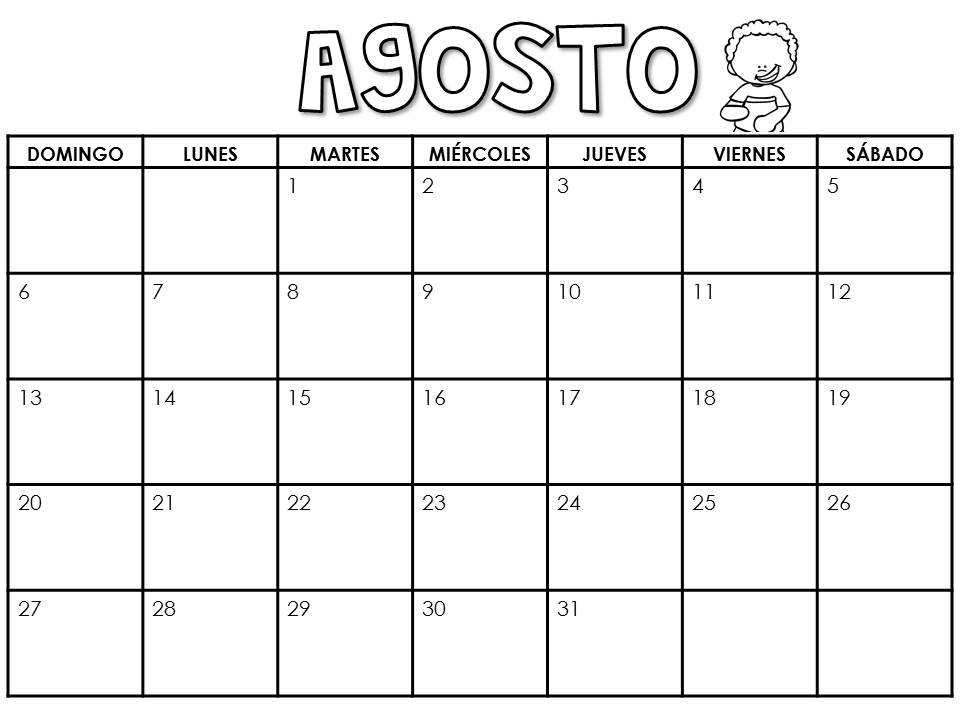 Calendario semanal agosto: descarga para imprimir