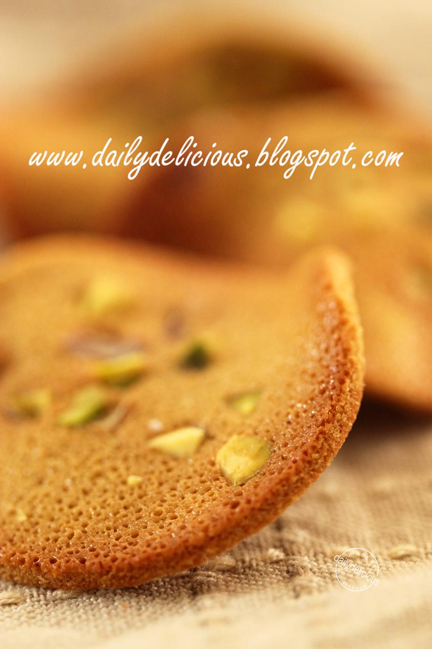dailydelicious Pistachio tuiles Thin, delicious and very nutty cookies!