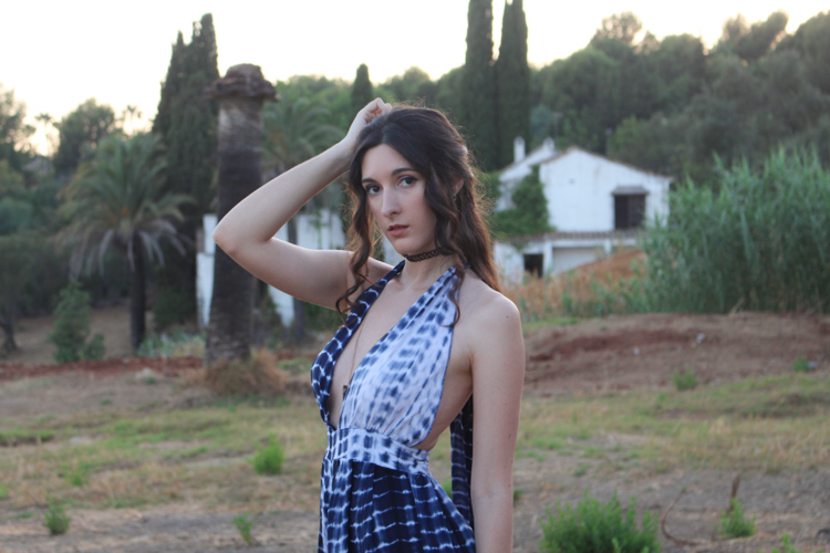 Blue Deep V Neck Backless Playsuit