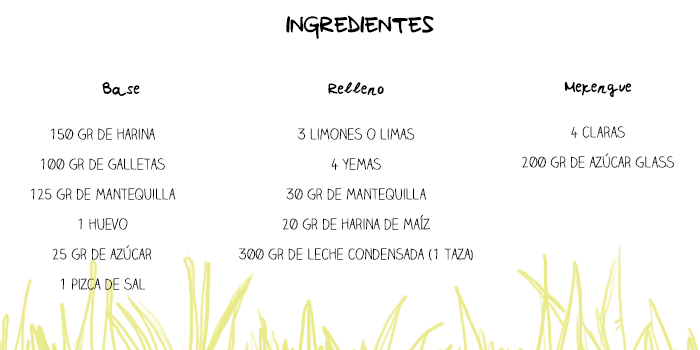 150 gramos de harina, 100 gramos de galletas, 125 gramos de mantequilla, 1 huevo, 25 gramos de azucar, 1 pizca de sal