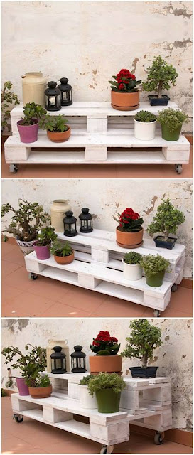 Pallets de madera reutilizados para colocar plantas Pallets de madera reutilizados para colocar plantas