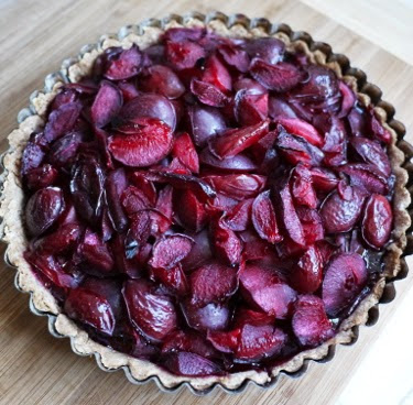 plum tart with coconut oil crust