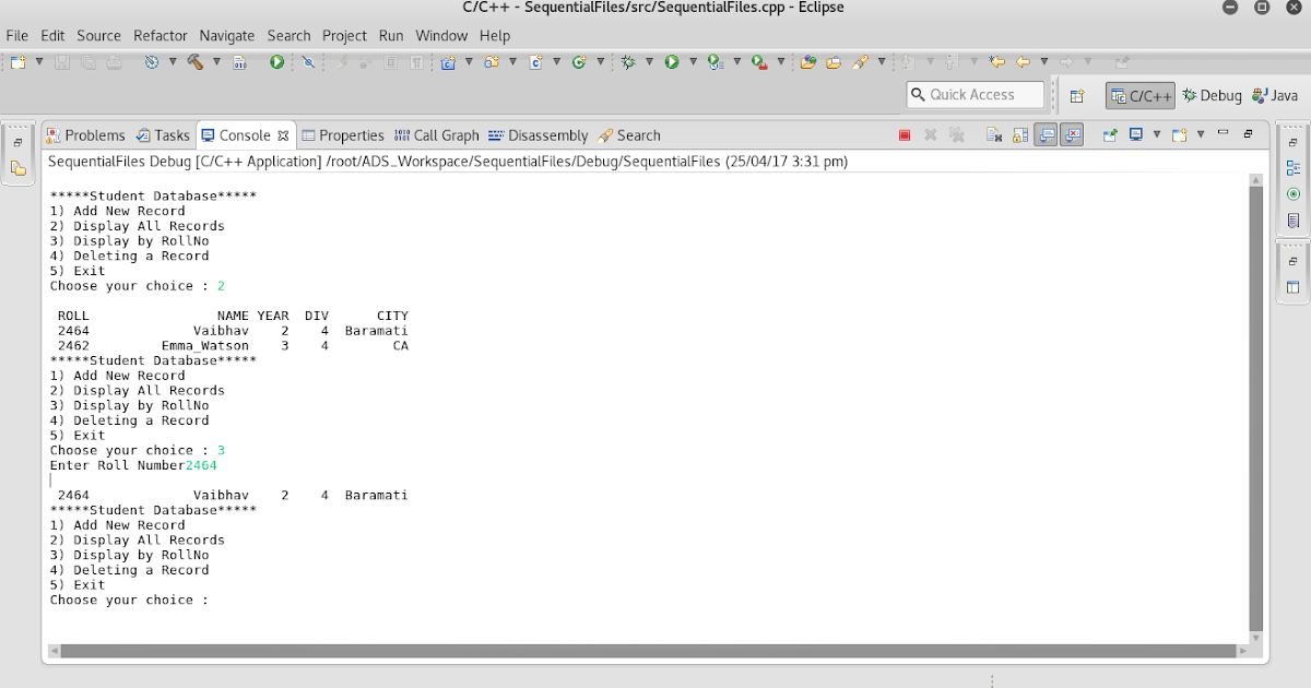 C++ Program to implement Student database using sequential files ...