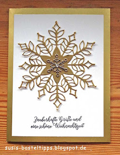 Karte mit geprägtem Transparentpapier von thinlits schneegestöber stampin up flockengestöber wintermärchen schneegestöber thinlits für weihnachtskarten embellishment schneeflocke samtpapier flüsterweiss