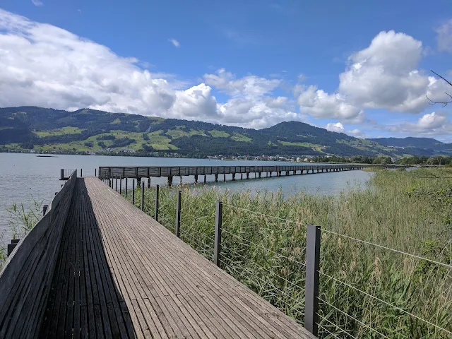 Day Trip from Zurich in Rapperswil - wooden boardwalk over Lake Zurich