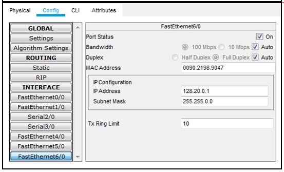 Setting Interface FastEthernet6/0