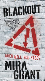 Cover of Blackout, featuring the title spray painted in black on a grey brick wall.