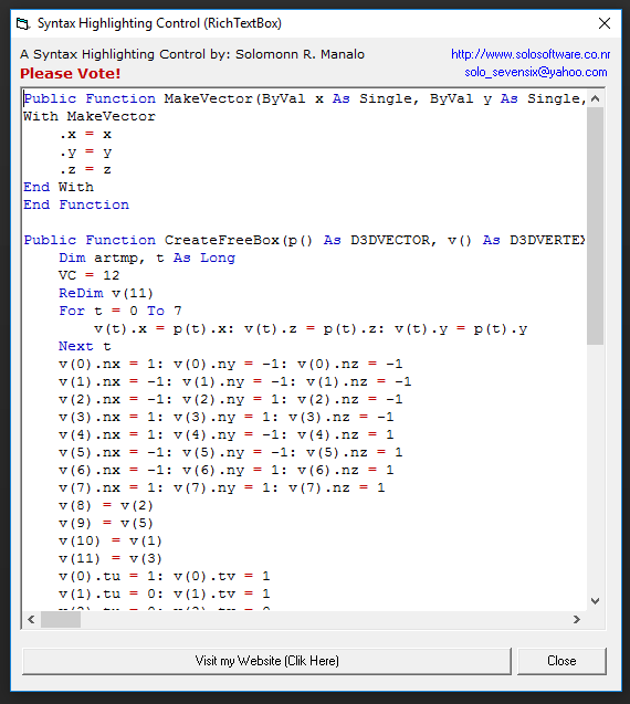 Visual Basic 6.0 - Superior Source Code: Syntax Highlighting Control in VB6