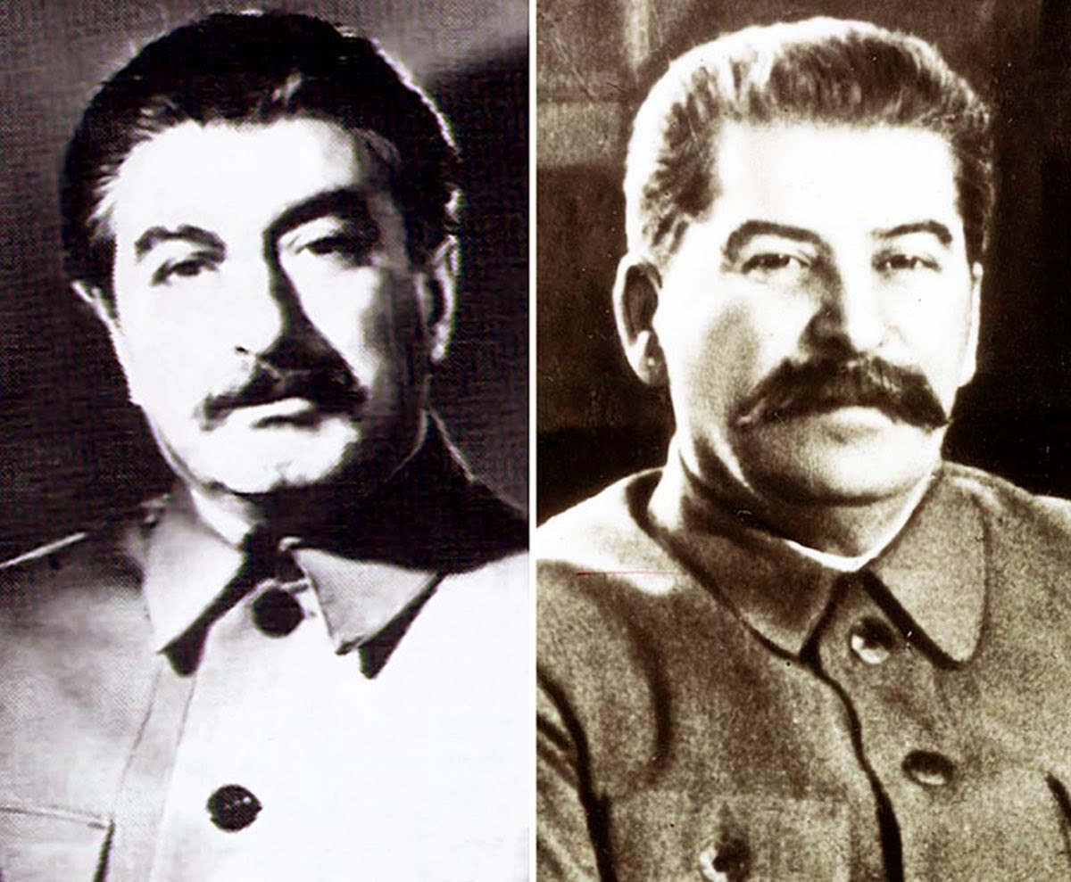 Felix Dadaev (left) in the 1940s and the real Joseph Stalin (right).