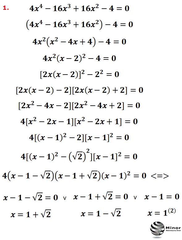 Równania wielomianowe rozwiązywane za pomocą wzoru na kwadrat różnicy dwóch wyrażeń.