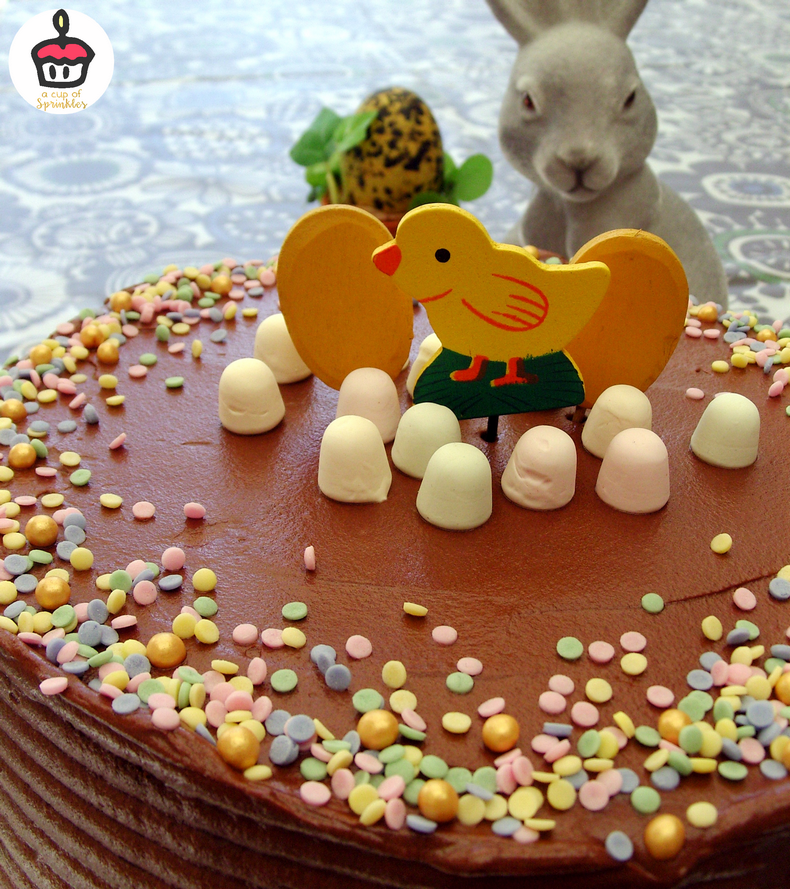 Chocolate Vanilla Easter cake Two ingredients chocolate frosting & vanilla cake