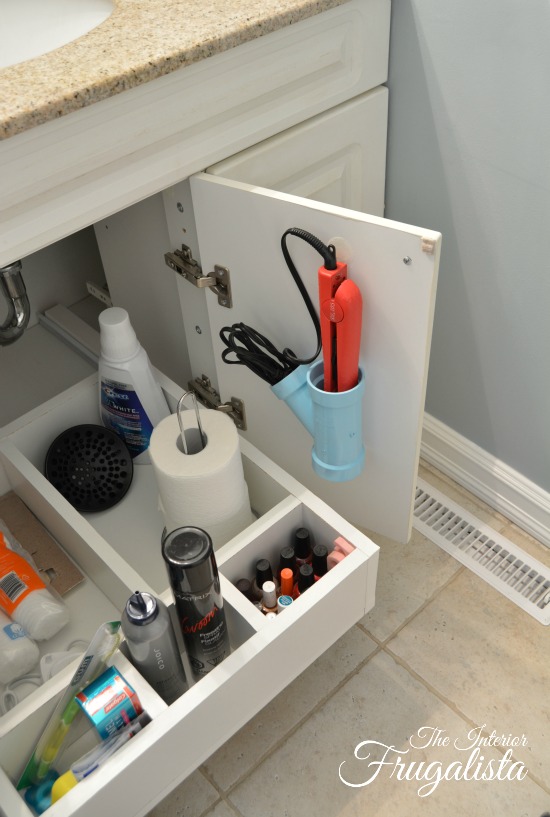 Handy DIY Bathroom Vanity Sliding Shelf, a smart bathroom organization idea with easy access to toiletries under the bathroom sink with tutorial.