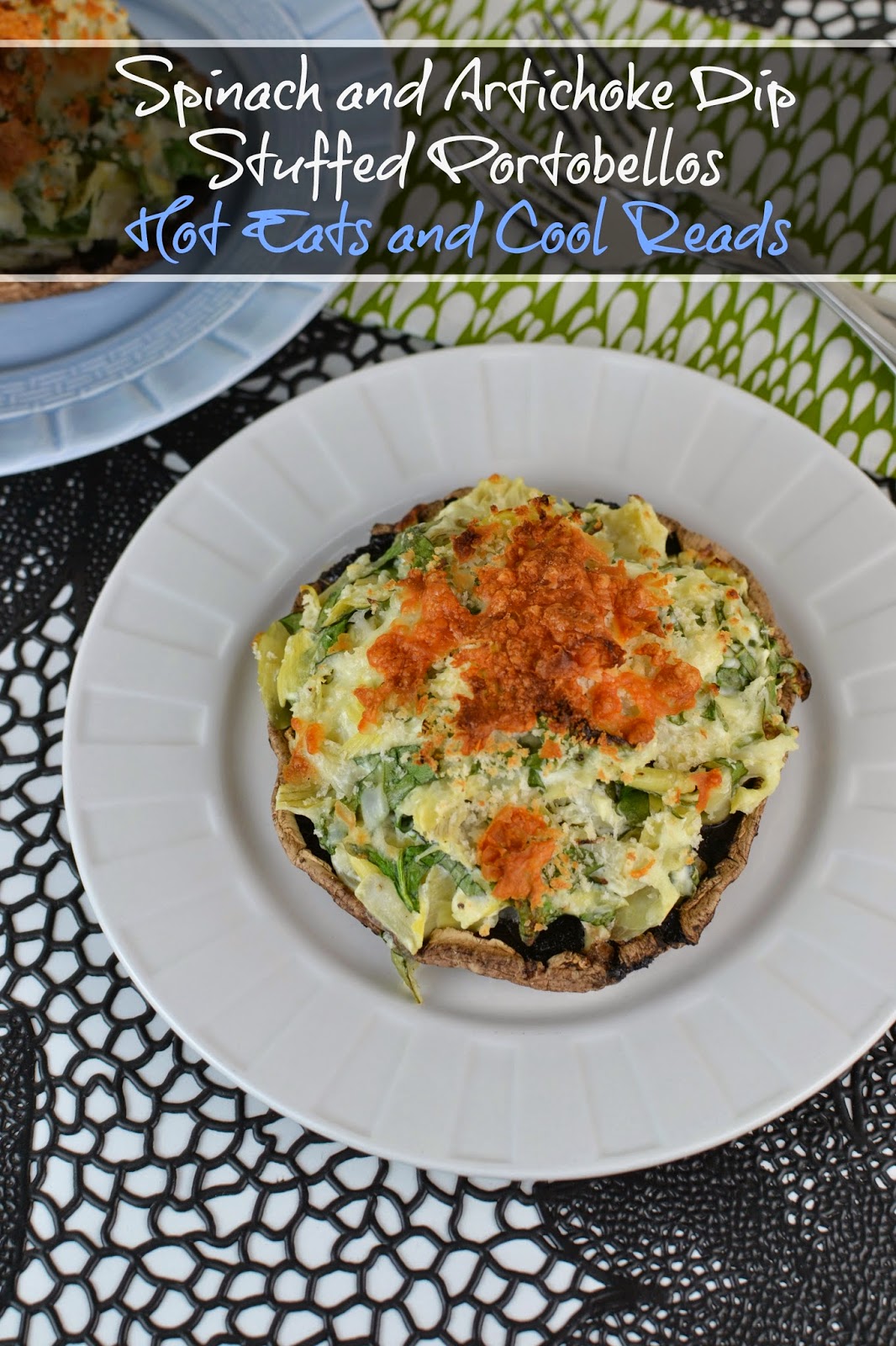 If you love Spinach and Artichoke Dip, then this recipe is for you! Perfect for dinner or an appetizer when using baby bellas! Spinach and Artichoke Dip Stuffed Portobellos from Hot Eats and Cool Reads!