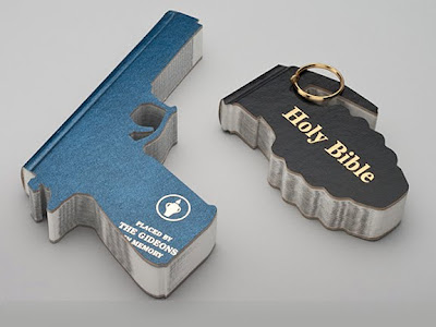 holy bible turned into gun and grenade