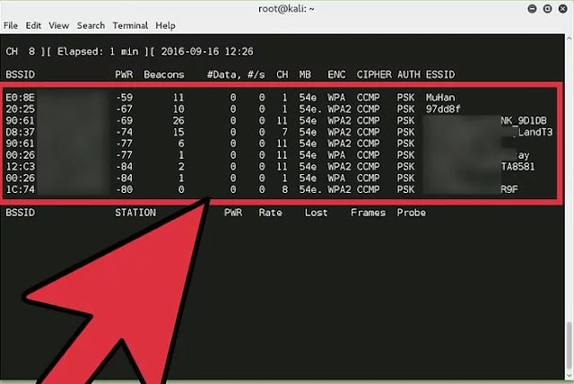 نتائج Airodump على الترامنال 
