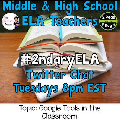 Join secondary English Language Arts teachers Tuesday evenings at 8 pm EST on Twitter. This week's chat will be about using Google tools in the classroom.