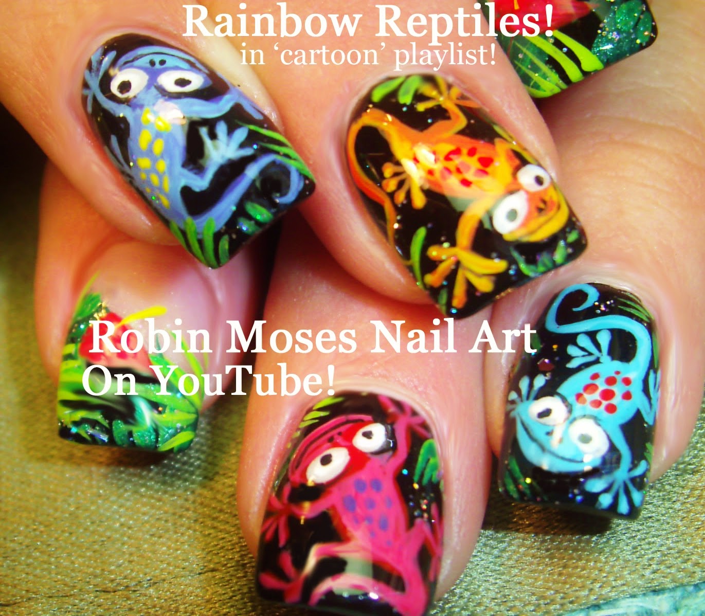 Nail Art by Robin Moses "nail art" "lizard nails" "gecko nails" "cute