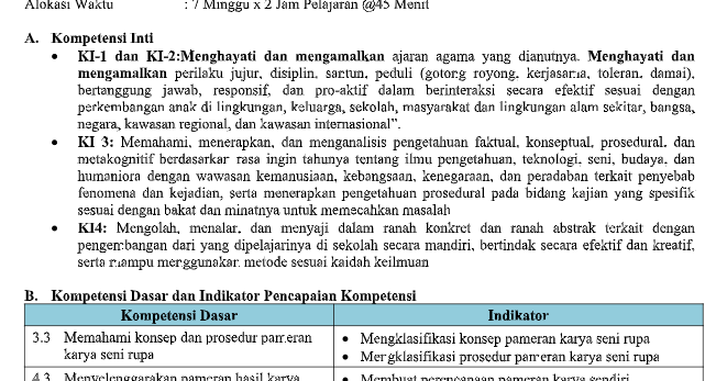 Silabus 1 Lembar Seni Budaya Smk Kls 1 Semester 2