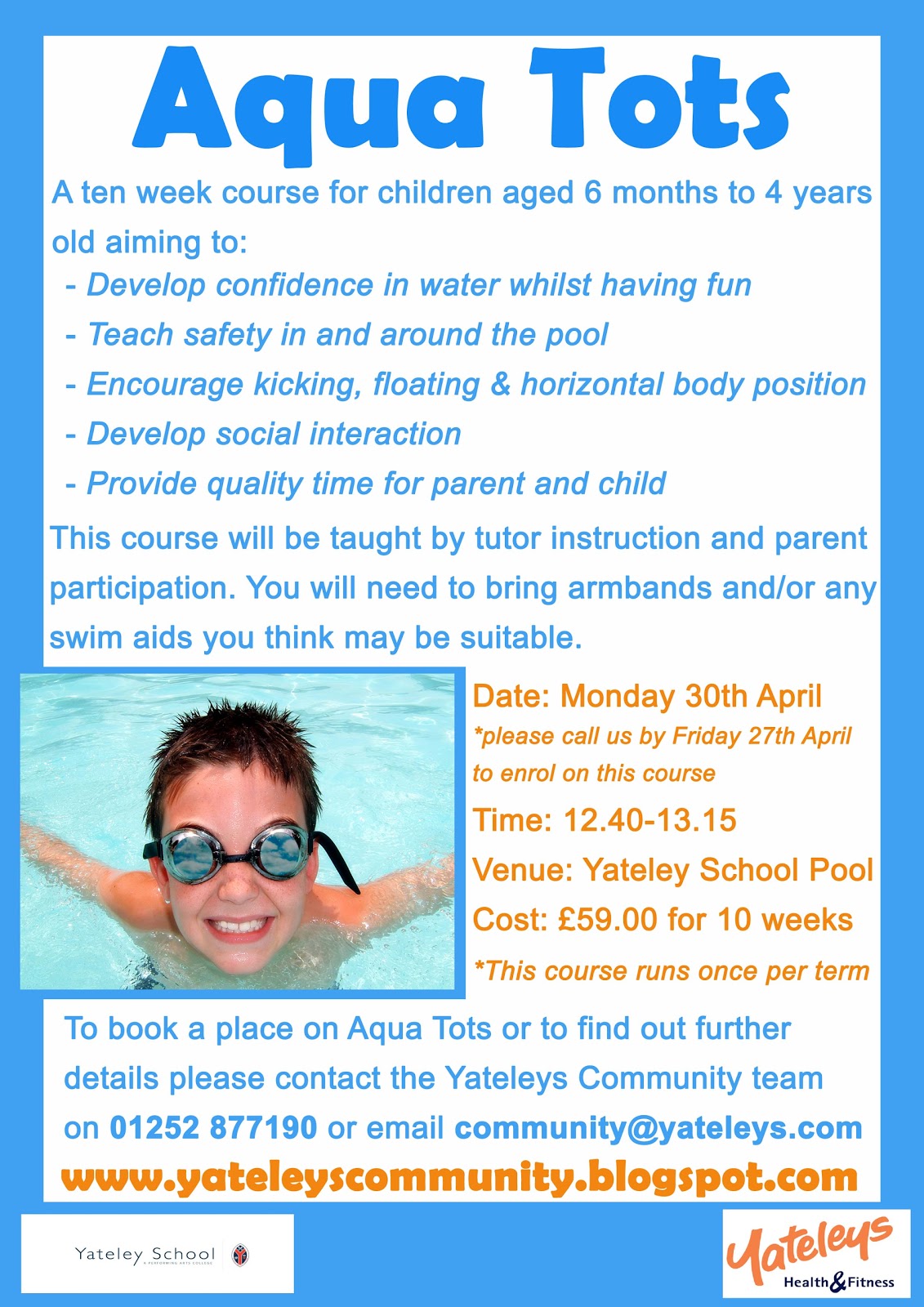 Yateleys Community Aqua Tots swimming for 6 months to 4 years old