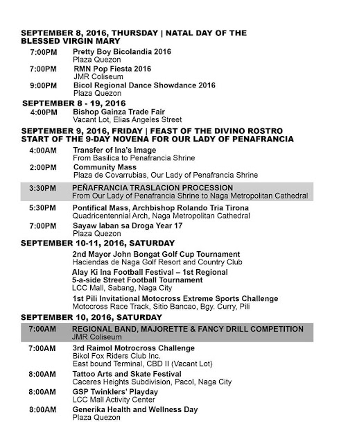 Peñafrancia Festival 2016 in Naga City Schedule