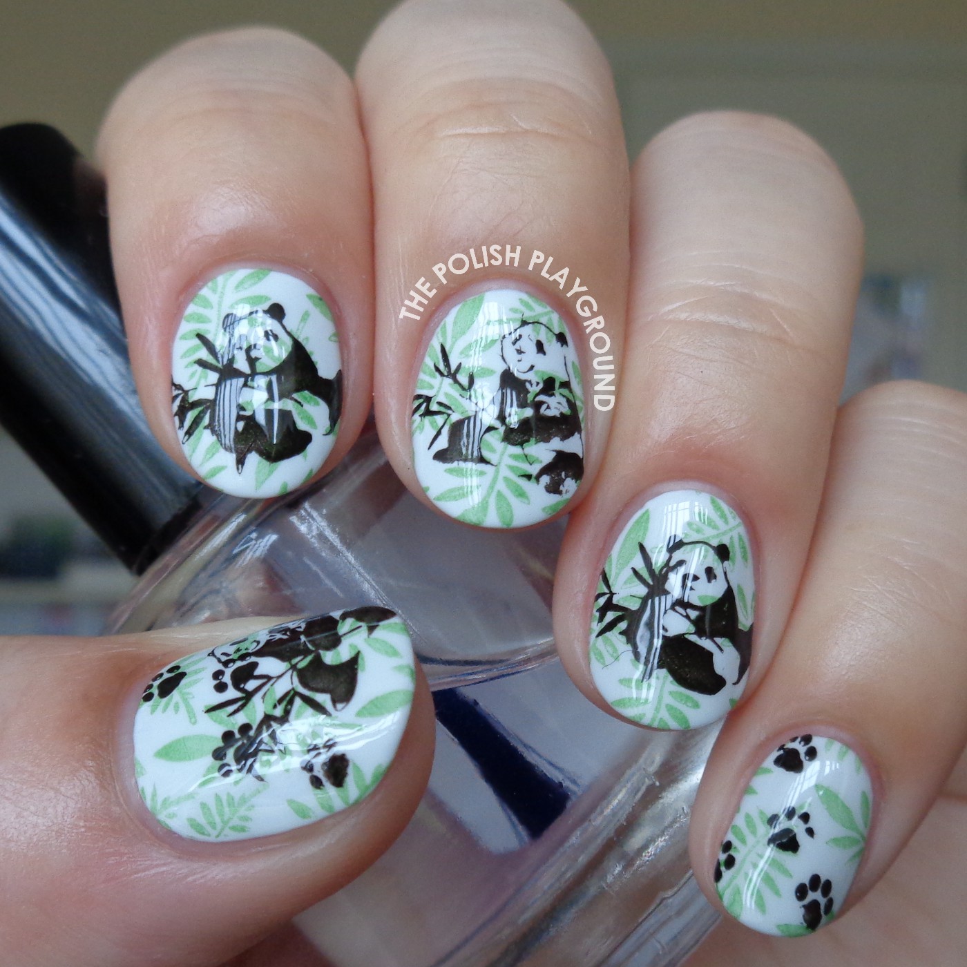 Pandas in the Forest Stamping Nail Art