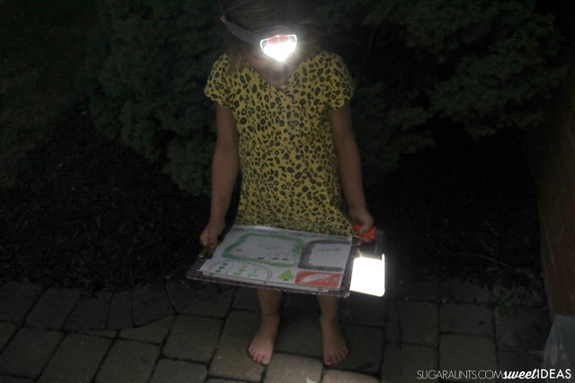 This map activity is great for building and developing spatial concepts and higher level thinking right in the backyard, using a map and lights to develop spatial relations.