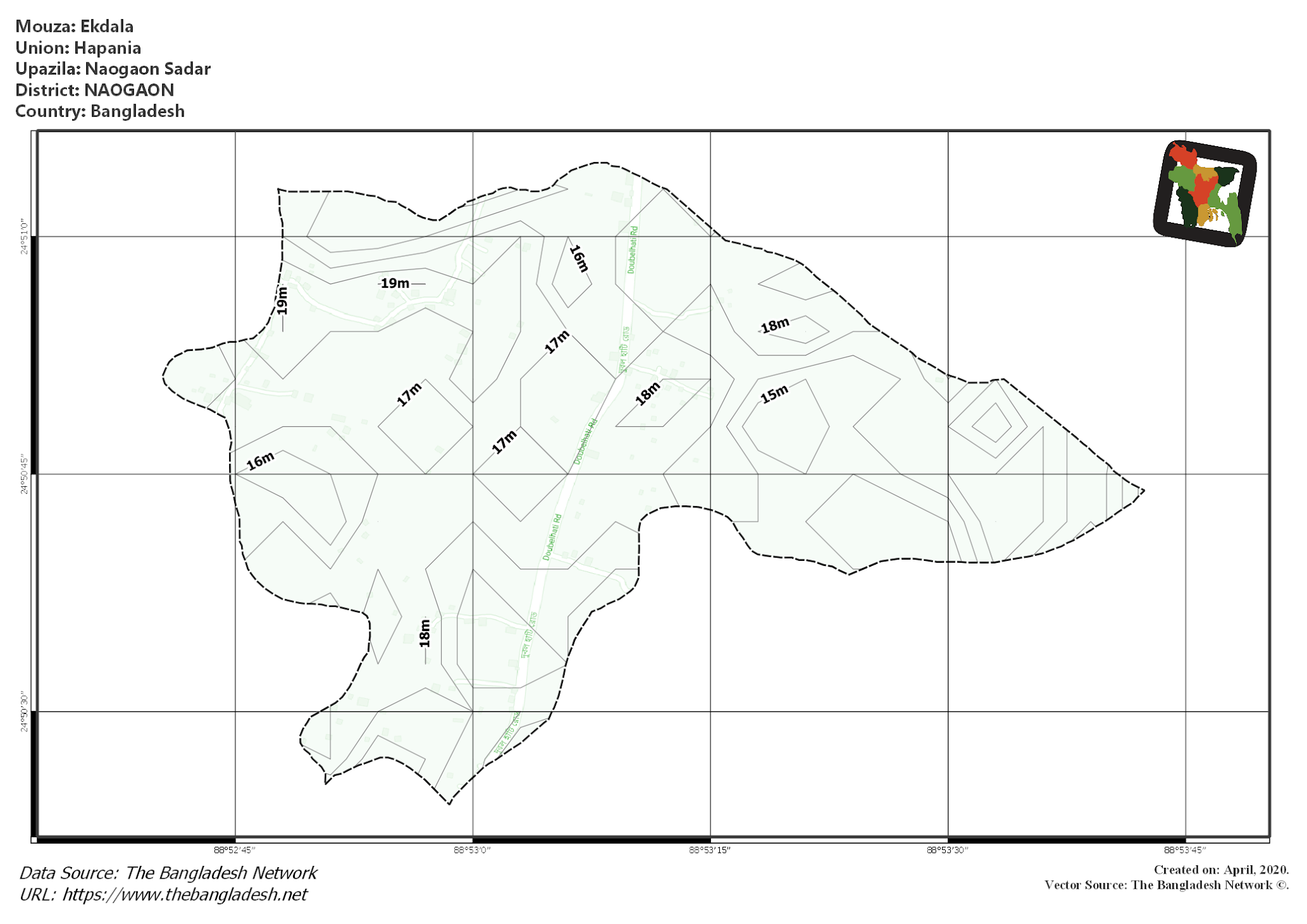 Map of Ekdala Mouza of Naogaon Sadar Upazila, NAOGAON, Bangladesh.