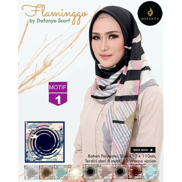 Jilbab Segi Empat Flaminggo Motif Dafanya Scarf Terbaru