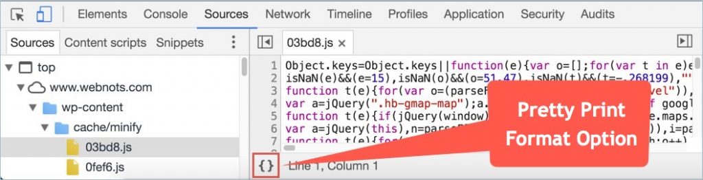 How to view Web page Source Code HTML, CSS, JavaScript in Google Chrome Pretty Print View of Minified CSS and JavaScript Files