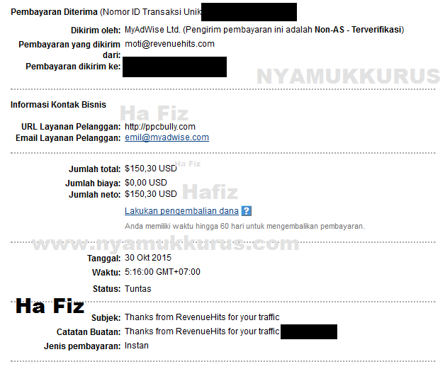 Bukti Pembayaran Kedua Dari RevenueHits Bukti Pembayaran Kedua Dari RevenueHits