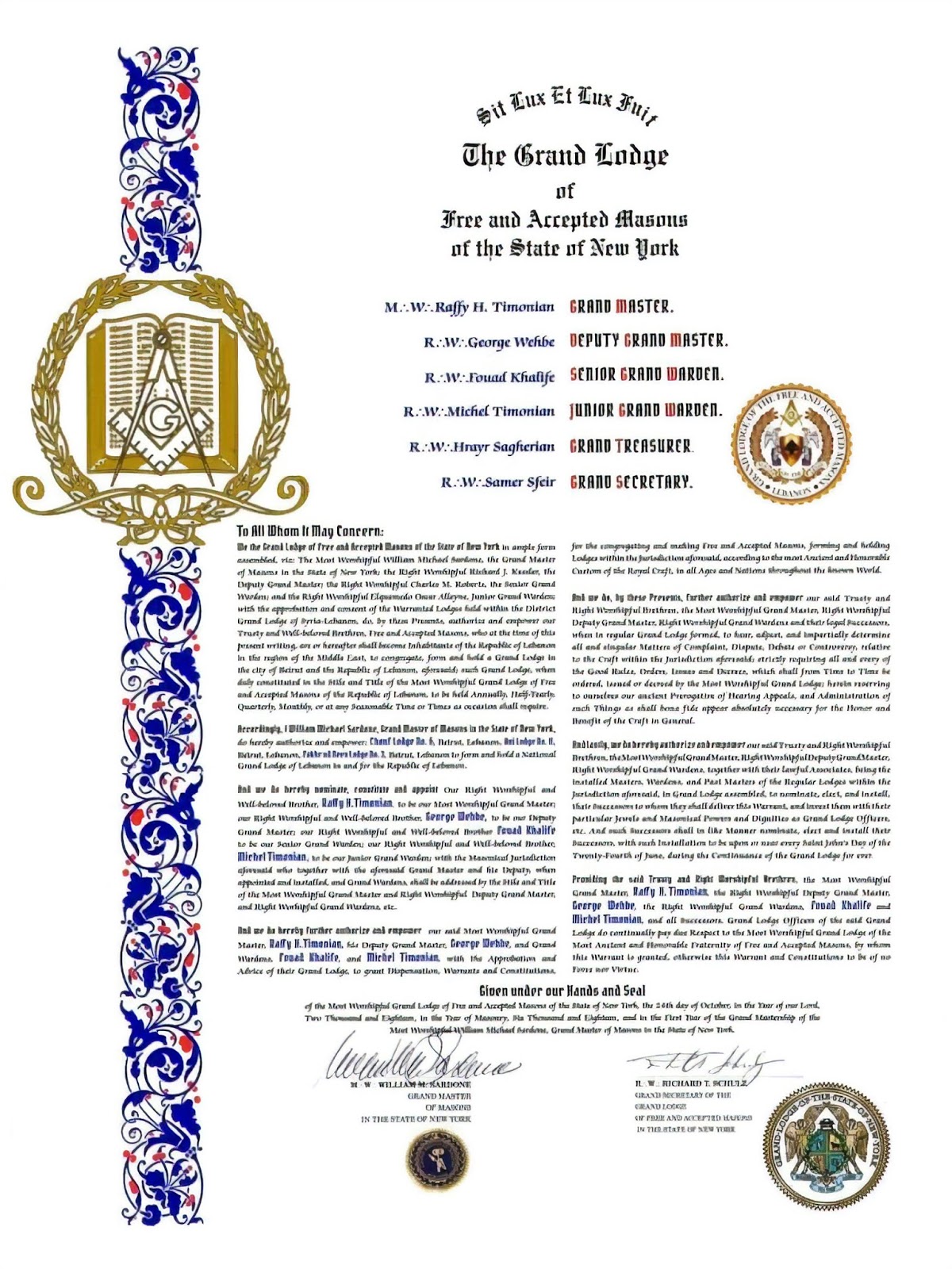 Freemasons For Dummies New Grand Lodge of Lebanon Chartered By GL of New York