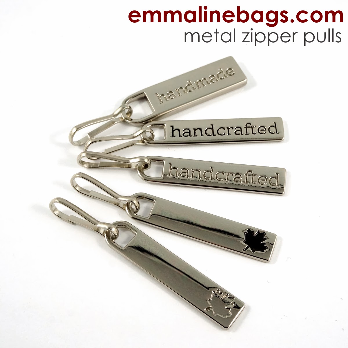 Metal zipper pulls for handmade bags