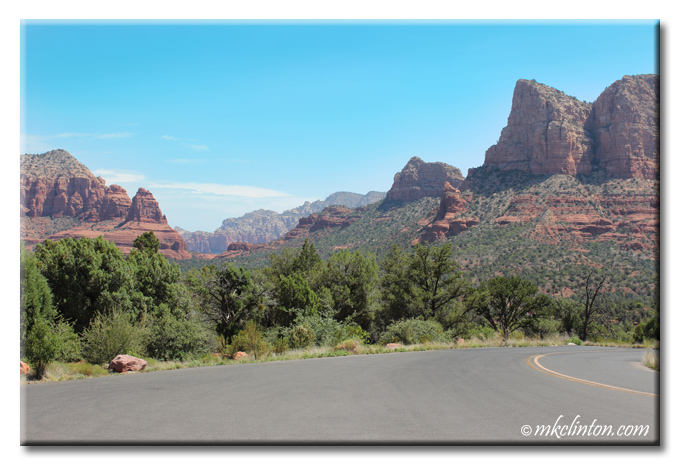 View of mountains and red rock on the road to Sedona, Arizona