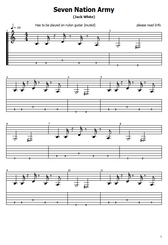 The White Stripes - 'Seven Nation Army' (Guitar)(Tabs/Notations) Tabs & Sheet Music