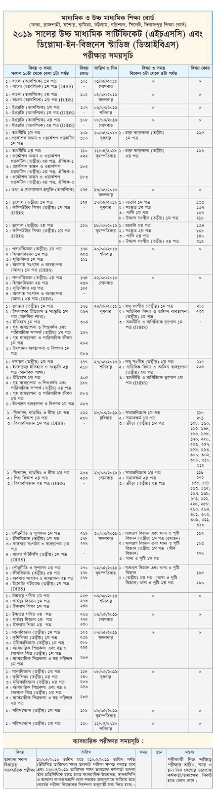 HSC, DIBS and Alim Examination routine 2019 | www educationboardresults ...